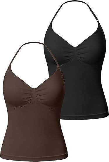 Women’s Longline Strappy Sports Bra Workout Top with Built-in Bra Soft Stretch Gym Top 2 Pack