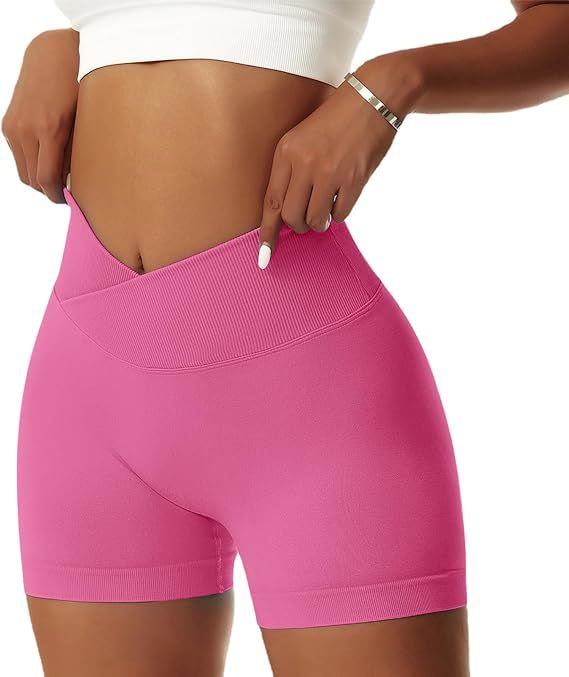 Women's Workout Gym Shorts Booty V Cross Spandex Yoga Biker Shorts Scrunch Butt High Waisted Athletic Leggings