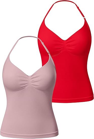 Women’s Longline Strappy Sports Bra Workout Top with Built-in Bra Soft Stretch Gym Top 2 Pack