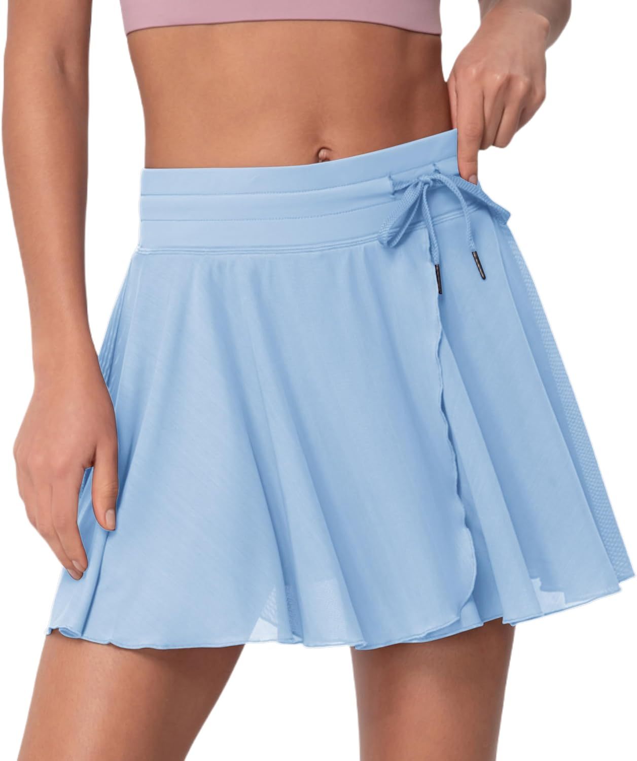 Womens Tennis Skirt with Shorts High Waist Mesh Layered Tulle Flowy Workout Athletic Skorts Skirt