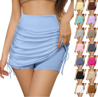 Tennis Skirts for Women Elastic Waist Ruched Mini Skirt with Shorts Bodycon Skort Stretchy Side Drawstring Athletic Skirt