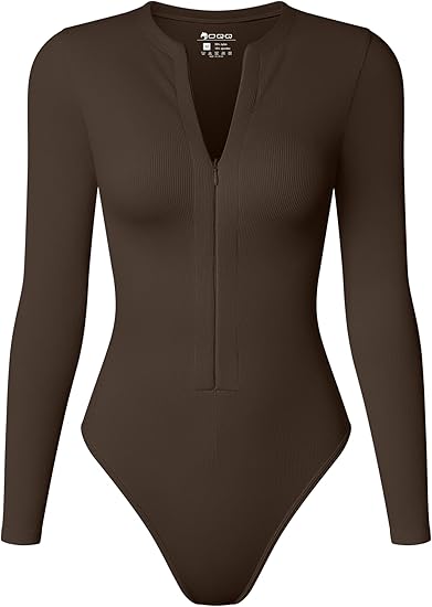 Women's Bodysuit Tops Invisible Zip Long Sleeve Crew Neck Bodysuits