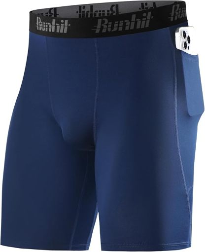 Runhit Men's Compression Shorts with Pockets – 9" Performance Athletic Shorts for Workouts Sports Running Spandex Underwear