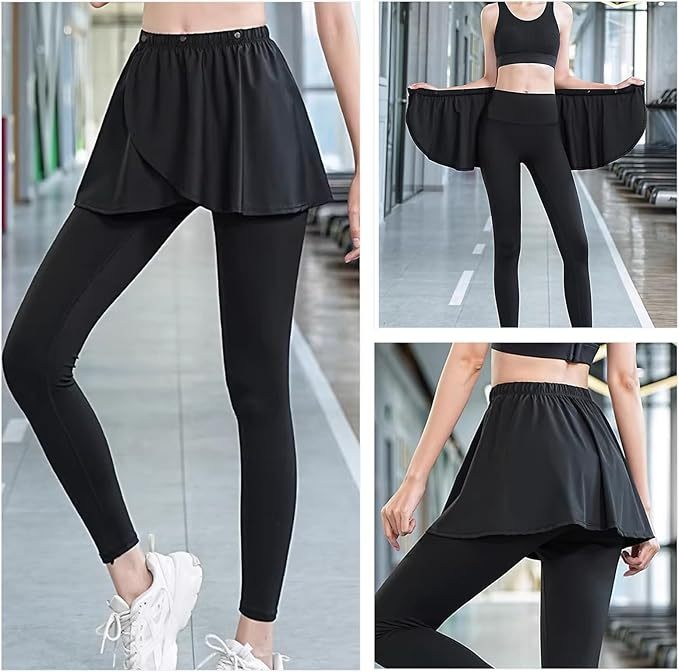 Women Layered Pleated Yoga Tennis Coverup Skirt Athletic Workout Running Buttons Elastic Waist Wrap Skirt Hip Scarf