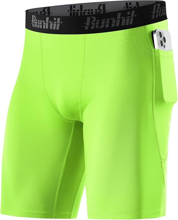 Runhit Men's Compression Shorts with Pockets – 9" Performance Athletic Shorts for Workouts Sports Running Spandex Underwear