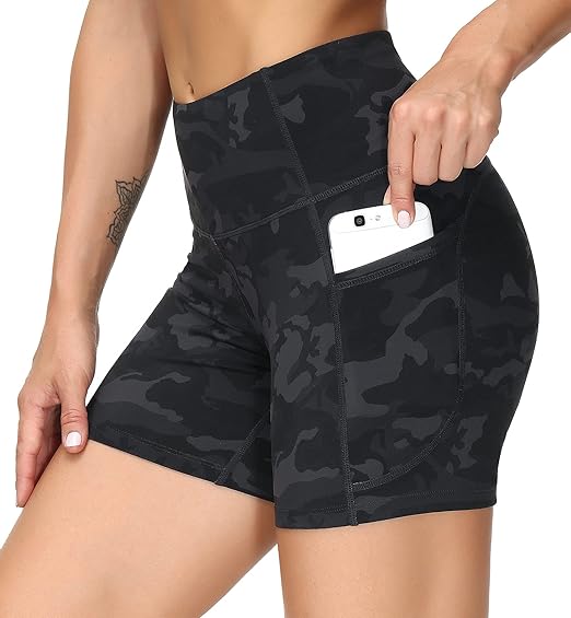 High Waist Yoga Shorts for Women's Tummy Control Fitness Athletic Workout Running Shorts with Deep Pockets