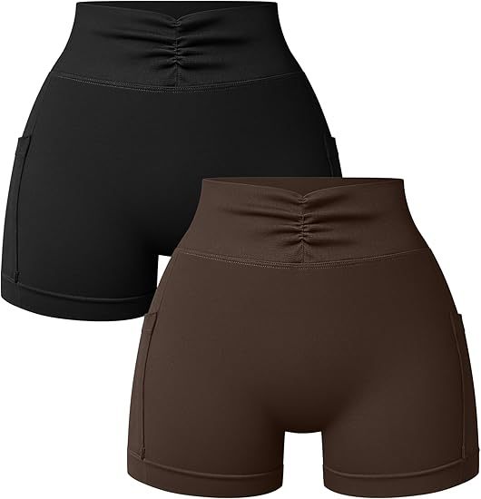 Women’s Mini Workout Shorts 2 Piece V-Shaped High Waist Stretchy Yoga Shorts with Pockets ￼ ￼ ￼ ￼ ￼ ￼ ￼ ￼ ￼