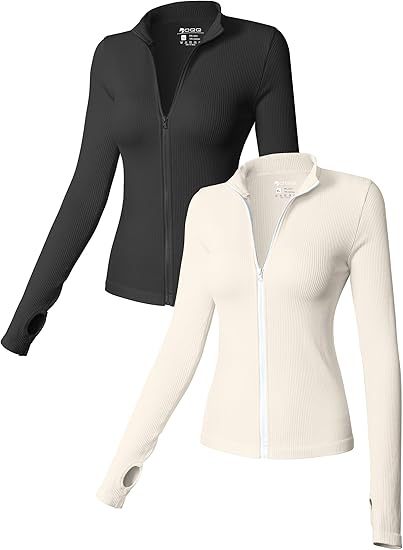 Womens 2 Piece Long Sleeve Tops Stand Neck Front Zipped Stretch Fitted Underscrubs Tee Shirts Tops