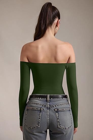 Bodysuits Womens Off-Shoulder Long Sleeve Seamless Shapewear Tops