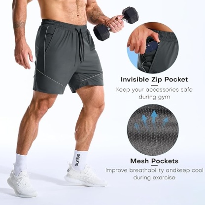 Running Shorts with Zip Pockets Quick Dry 7" Gym Workout Shorts Lightweight for Hiking Casual