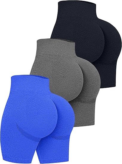 Women's 3 Piece High Waist Workout Shorts Butt Lifting Tummy Control Ruched Booty Smile Yoga Short Pants