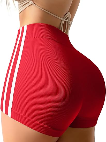 Workout Shorts Tummy Control Side Stripes Gym Yoga Seamless Active Shorts