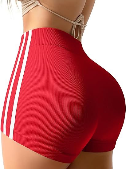 Workout Shorts Tummy Control Side Stripes Gym Yoga Seamless Active Shorts