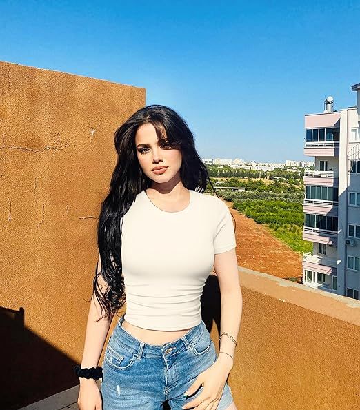 Womens 2 Piece Shirts Short Sleeve Crew Neck Ruched Stretch Fitted Tee Shirts Crop Tops