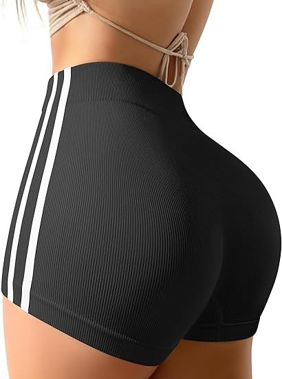 Workout Shorts Tummy Control Side Stripes Gym Yoga Seamless Active Shorts