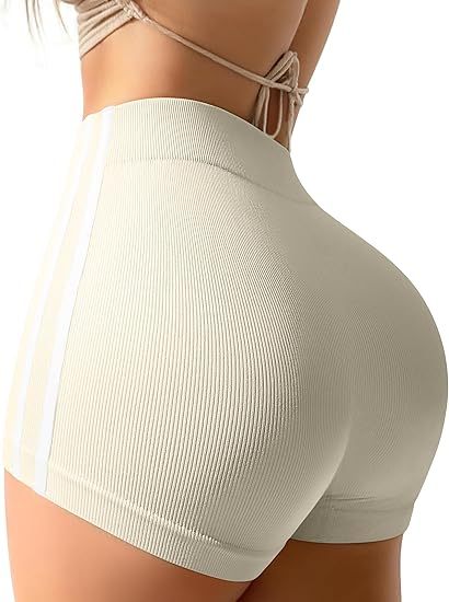 Workout Shorts Tummy Control Side Stripes Gym Yoga Seamless Active Shorts