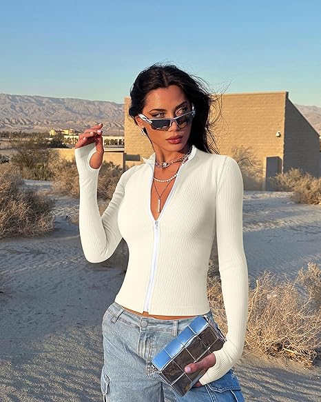 Womens 2 Piece Long Sleeve Tops Stand Neck Front Zipped Stretch Fitted Underscrubs Tee Shirts Tops