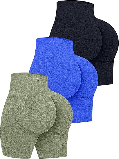 Women's 3 Piece High Waist Workout Shorts Butt Lifting Tummy Control Ruched Booty Smile Yoga Short Pants