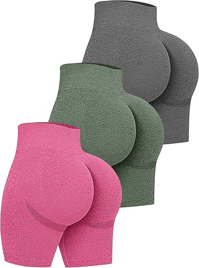 Women's 3 Piece High Waist Workout Shorts Butt Lifting Tummy Control Ruched Booty Smile Yoga Short Pants