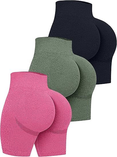 Women's 3 Piece High Waist Workout Shorts Butt Lifting Tummy Control Ruched Booty Smile Yoga Short Pants