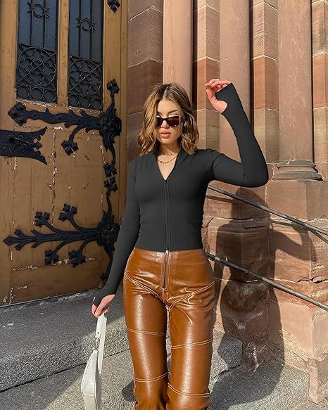 Womens 2 Piece Long Sleeve Tops Stand Neck Front Zipped Stretch Fitted Underscrubs Tee Shirts Tops