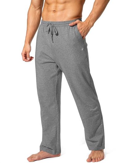 Men's Cotton Yoga Sweatpants Athletic Lounge Pants Open Bottom Casual Jersey Pants for Men with Pockets