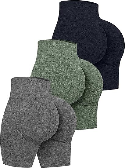 Women's 3 Piece High Waist Workout Shorts Butt Lifting Tummy Control Ruched Booty Smile Yoga Short Pants