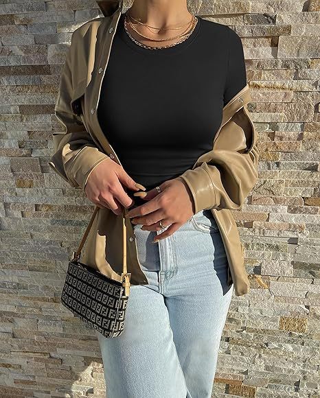 Womens 2 Piece Shirts Short Sleeve Crew Neck Ruched Stretch Fitted Tee Shirts Crop Tops