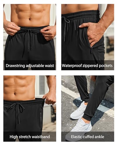 FOGFIRE Mens Joggers with Zipper Pockets - Lightweight Athletic Pants for Workout Running Gym Track Casual Wear