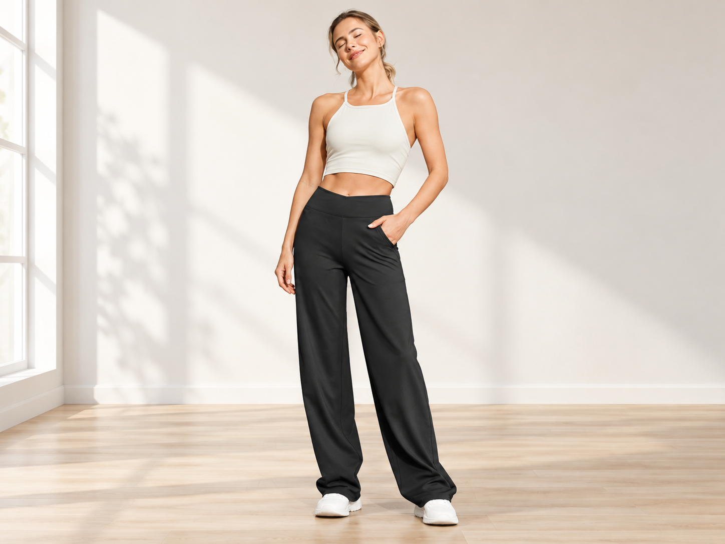 High-Waist Wide-Leg Yoga Pants with Pockets