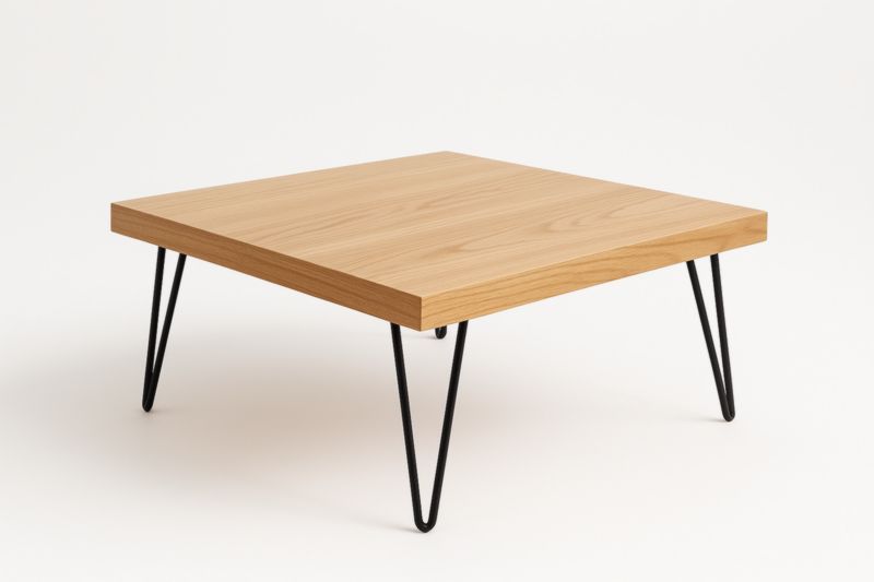 Table basse carrée bois chêne pieds métal noir 80x80x35 cm