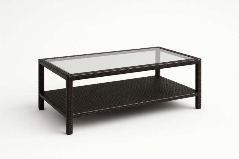 Table basse en résine tressée et verre marron 110x60x45 cm