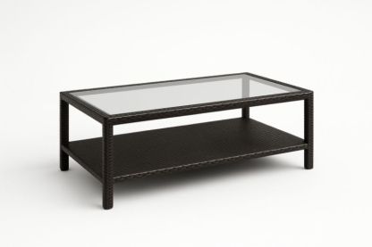 Table basse en résine tressée et verre marron 110x60x45 cm