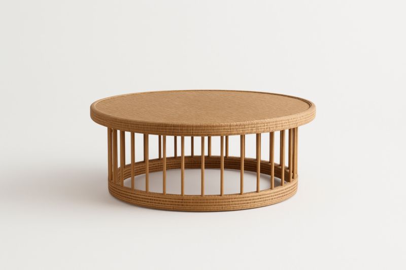 Table basse ronde en rotin, diamètre 80 cm