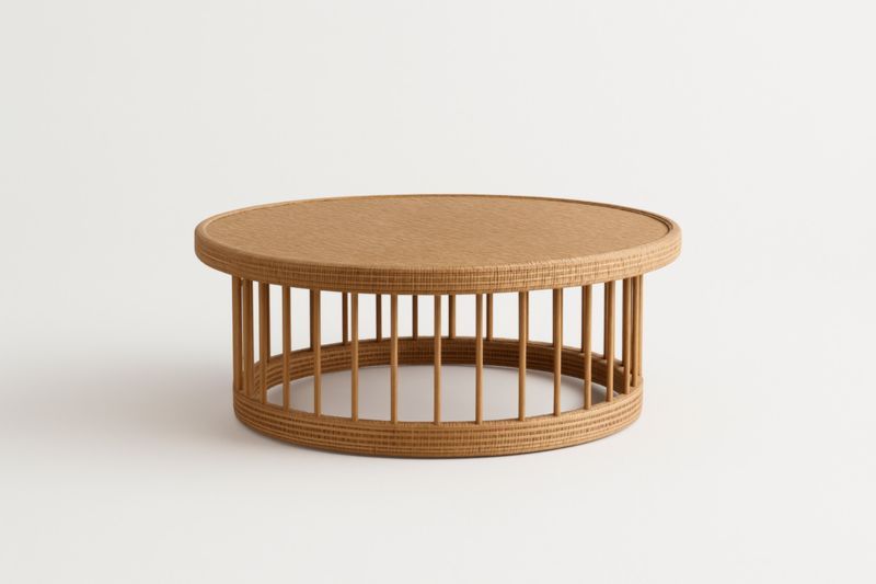 Table basse ronde en rotin, diamètre 80 cm