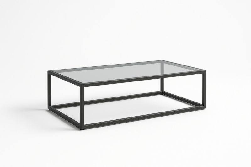 Table basse rectangulaire verre trempé cadre acier noir