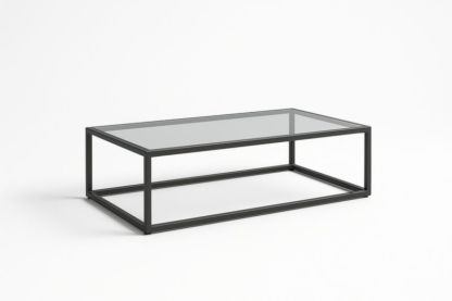 Table basse rectangulaire verre trempé cadre acier noir