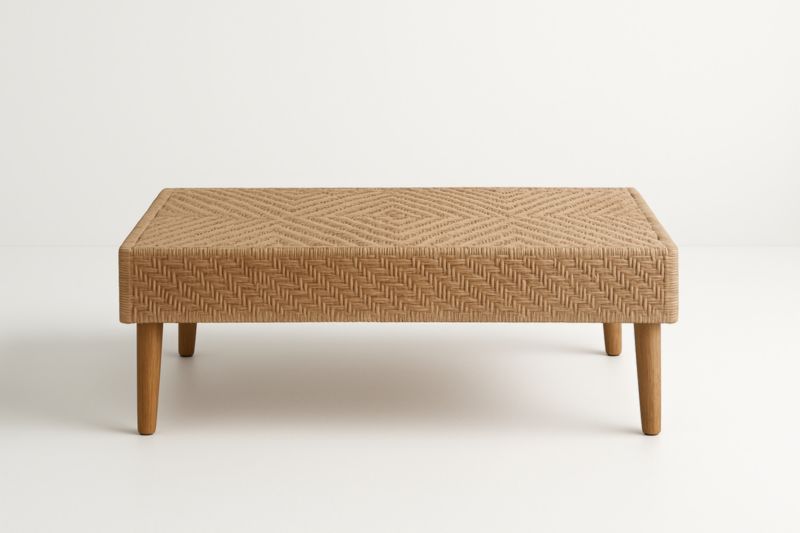 Table basse en rotin naturel et bois massif Beige 120x60x35cm