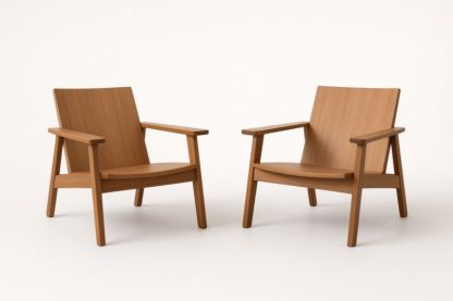 Ensemble de 2 fauteuils en bois massif marron