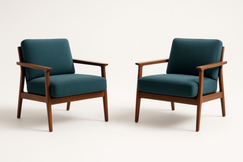 Paire de fauteuils en bois avec tissu bleu 70x76x75 cm