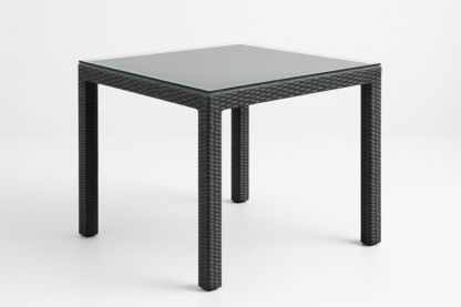 Table carrée en résine tressée avec plateau en verre 90x90x75 cm