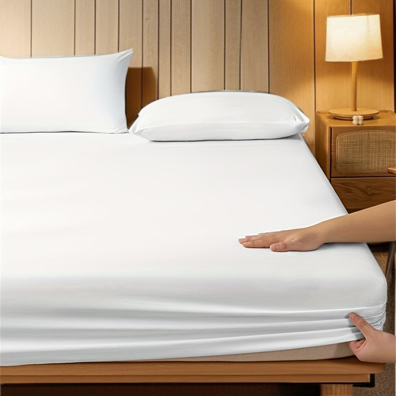 Premium White Fitted Bed Sheet for Hotels and Home, Breathable & Non-Slip Polyester Fabric