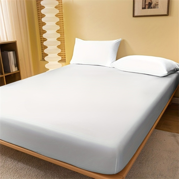 Premium White Fitted Bed Sheet for Hotels and Home, Breathable & Non-Slip Polyester Fabric