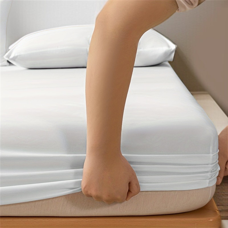 Premium White Fitted Bed Sheet for Hotels and Home, Breathable & Non-Slip Polyester Fabric
