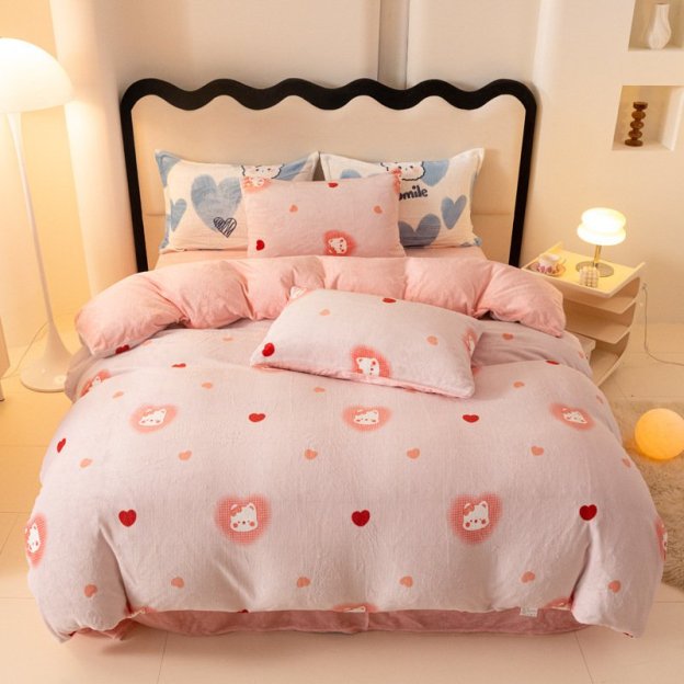 Men's 4-Piece Fleece Bedding Set for Winter, Thick Flannel Duvet and Sheet, Milk Velvet