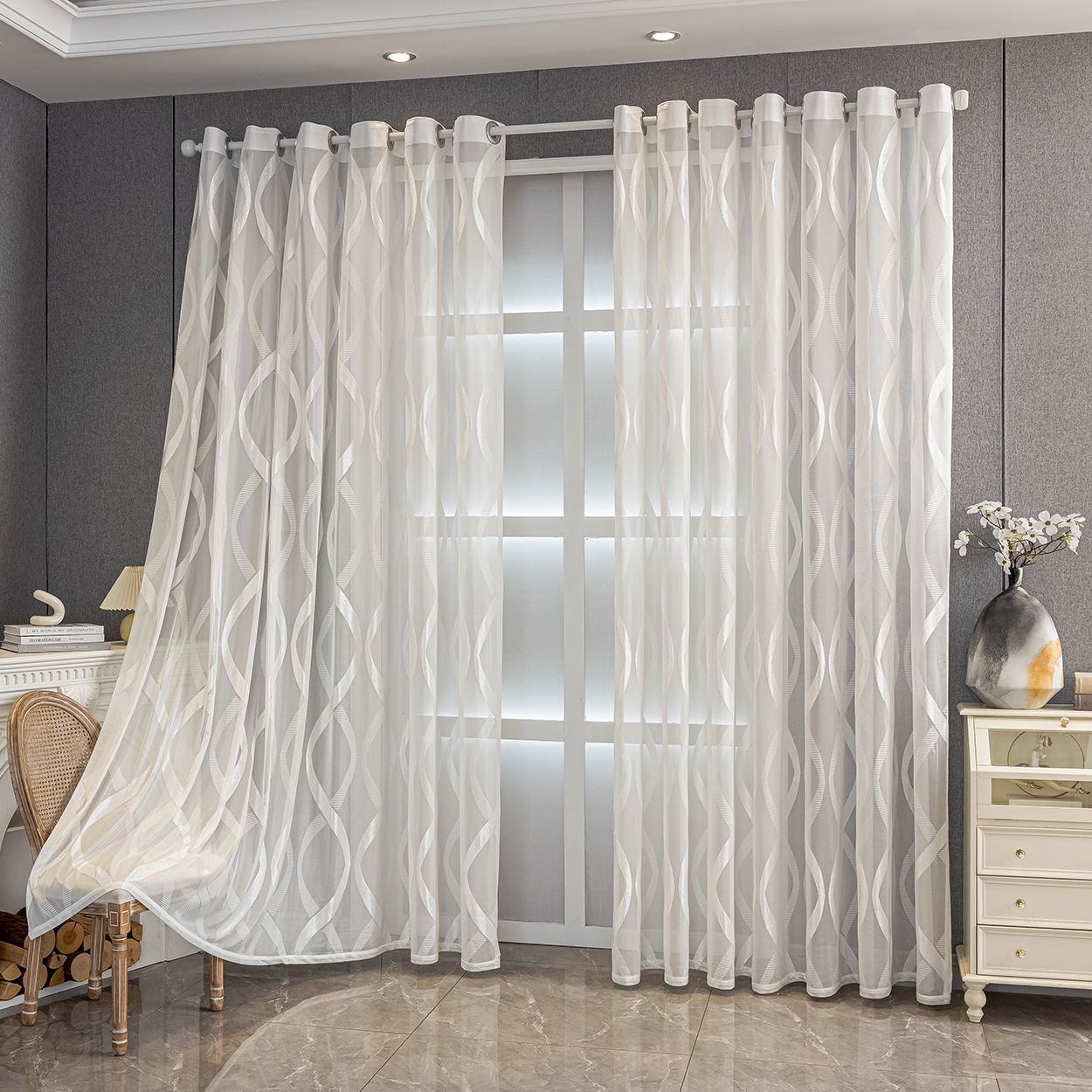 Transparenter Jacquard Vorhang für Wohnzimmerfenster, Innen Dekor