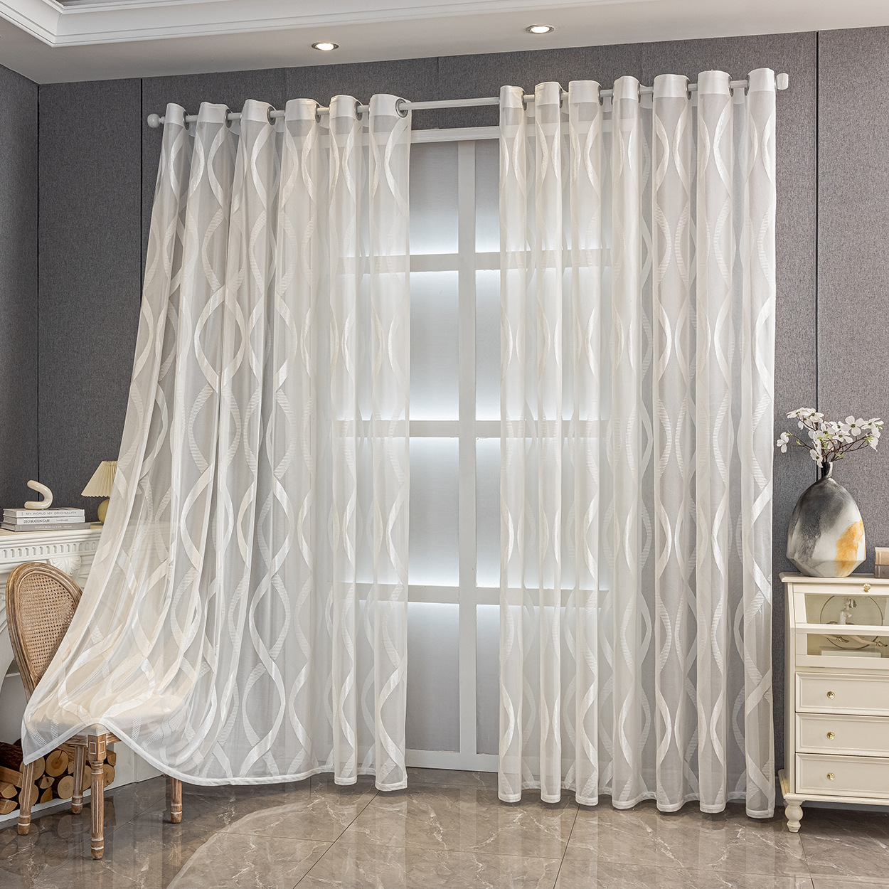 Transparenter Jacquard Vorhang für Wohnzimmerfenster, Innen Dekor