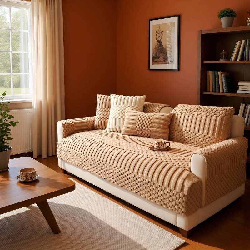 Rutschfester Sofabezug aus Leder mit Plüschpolster für Herbst und Winter