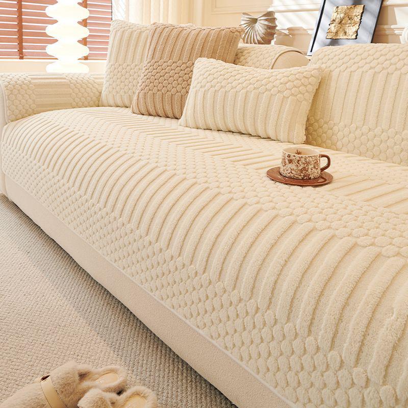 Rutschfester Sofabezug aus Leder mit Plüschpolster für Herbst und Winter