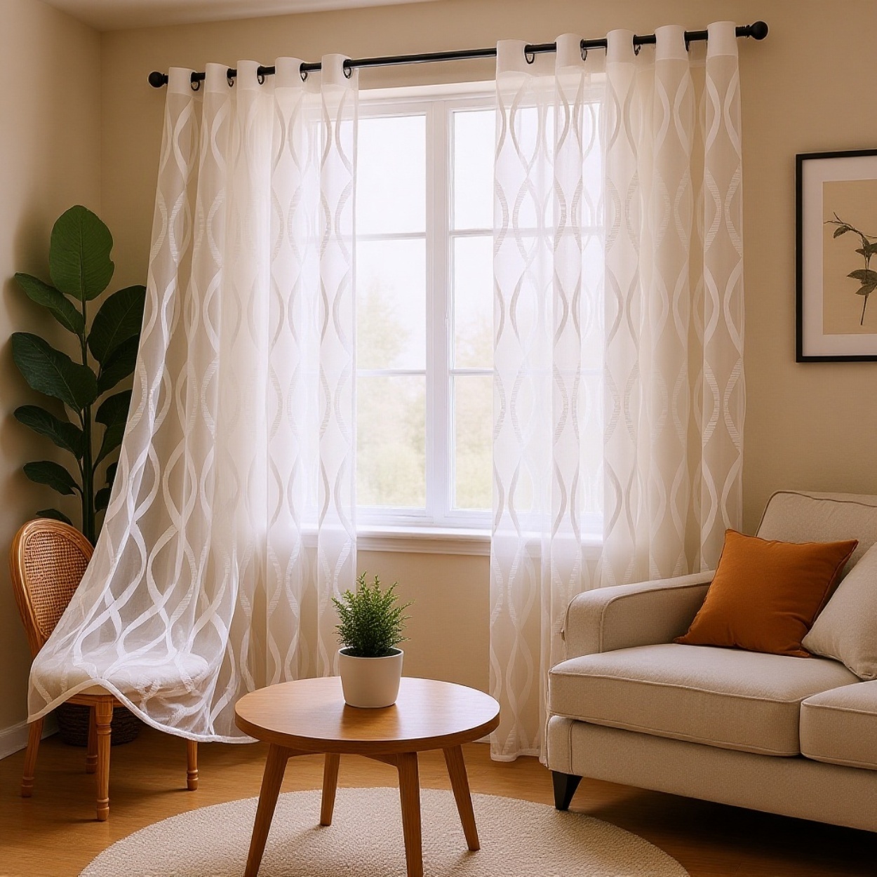 Transparenter Jacquard Vorhang für Wohnzimmerfenster, Innen Dekor